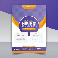 We are hiring  job vacancy Flyer design. Hiring employee join for corporate poster or leaflet, editable printing vector layout a4 size, modern flier template