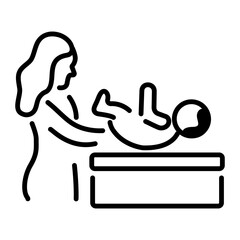 Scalable line style icon of mother changing diaper 