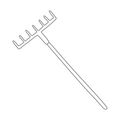 Rake icon. Black Outline Linear Sketch Drawing. Vector Outline Graphic Hand drawn illustration, Isolated object on white background. Gardening Equipment, Doodle style Design Object.