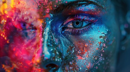 Close up face in watercolor illustration Design abstract background.