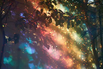 Obraz premium Brightly colored lights shine brightly through the branches of a tree