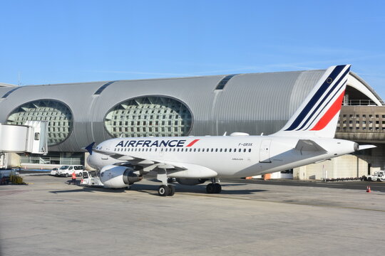 Paris-Roissy-Charles de Gaulle International Airport, France, Europe, AirFrance plane, KLM,  passenger terminal,