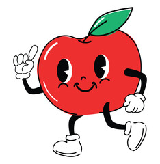 Trend Print Apple Vector. Abstract cartoon Comic carrot facial expression arms and legs, rubber hose style art illustration