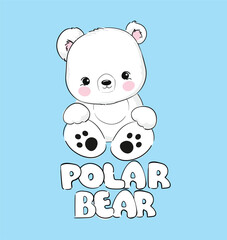 Hand Drawn Cute Polar Bear, Vector Illustration, print design, children print on t-shirt, sketch bear