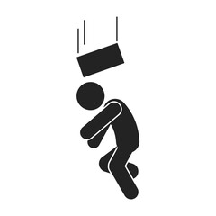 Isolated black pictogram sign risk of fall item from height with man risk under, worker above,  watch your head