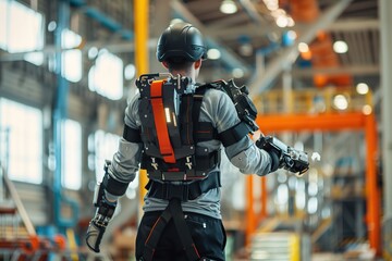Obraz premium robotic exoskeleton assisting a worker