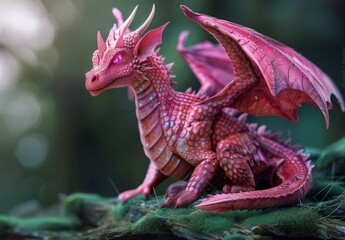 A fantastical pink dragon depicted in 3D imagery.