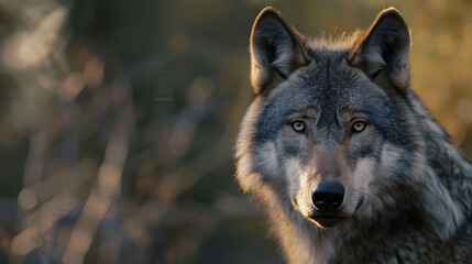 Obraz premium Cinematic Hyper-Realistic Portrait of a Wild Wolf in Natural Habitat