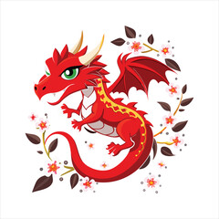 red dragon on white.A red dragon is depicted