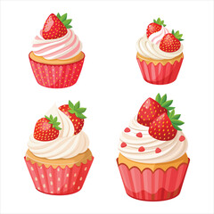 set of cupcakes with strawberries