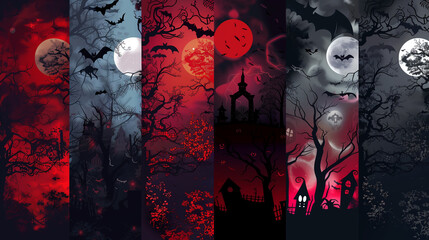 Halloween silhouette background with 5 unique layers of patterns, easy to adjust colors. Perfect for festive designs.