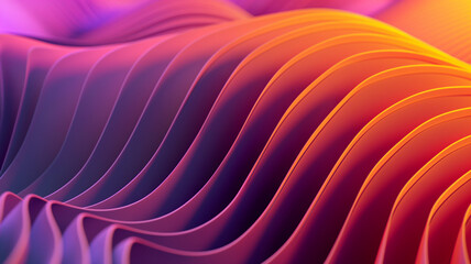 Abstract 3D Background with  Iridescent chrome wavy gradient background, ultraviolet orange color  holographic, liquid surface, ripples, metallic reflection. 3d render illustration.