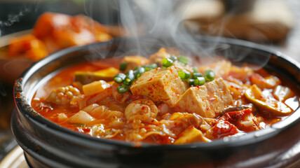 キムチチゲの熱々スープ