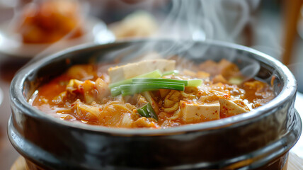 キムチチゲの熱々スープ