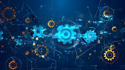 Obraz premium Interconnected Gears and Abstract Patterns Representing Technological Innovation