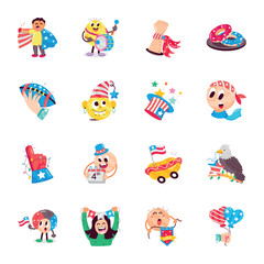 Collection of American Independence Day Flat Stickers 

