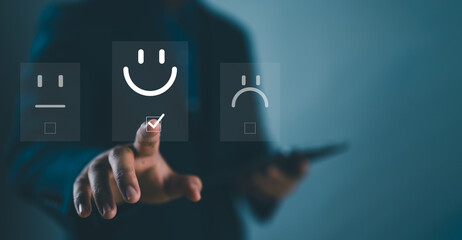 User give rating to service experience on online application, Customer review satisfaction feedback...