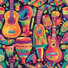 Traditional Latin American Musical Instruments, background. Hispanic Heritage Month celebrating culture, ai generative	