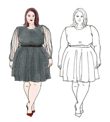 ドレスを着た女性の全身イラスト