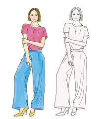 オシャレな女性の全身イラスト
