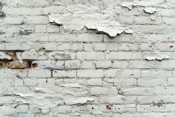 Old white brick wall with peeling paint and exposed bricks. Urban decay concept