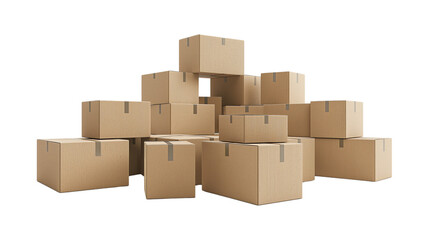 Obraz premium Set of cardboard boxes on transparent, PNG or white background. Moving package, transportation, delivery concept.