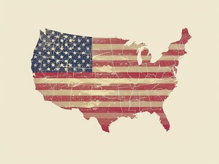 A map of the United States with a red, white, and blue American flag.