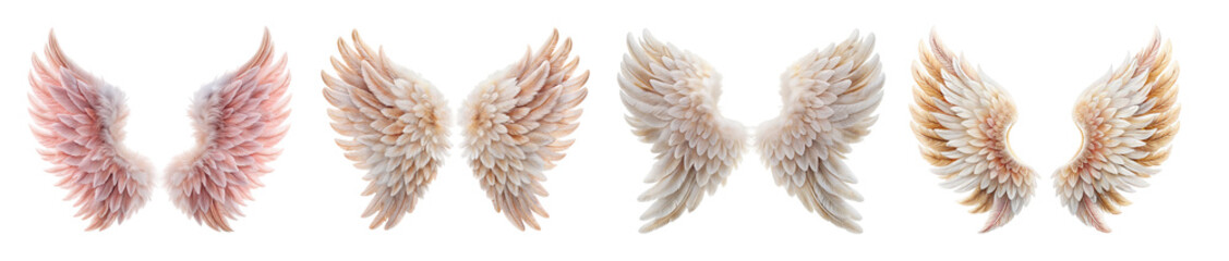 Fototapeta premium Collection of Soft-Toned Angel Wings Illustrations in Pink and Beige