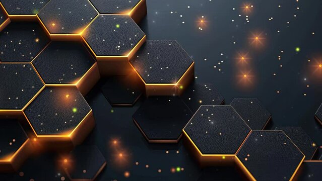Abstract black background with hexagon pattern. Abstract futuristic dark for presentation, banner, or social media. Abstract technology design with black and copper color. Design modern. Writing space