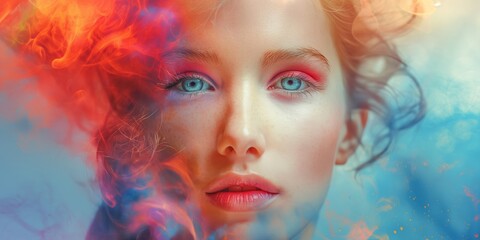 A mesmerizing portrait of a woman with a surreal fiery abstract effect surrounding her, evoking a sense of fantasy and mystery