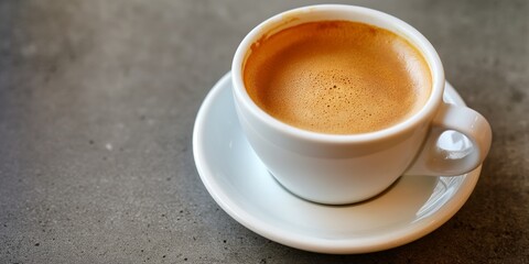 Fototapeta premium A simple, stylish shot of espresso in a white cup, set against a grey concrete backdrop