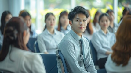 A photo job training for 1 new employee. Branch training in a Thai company 