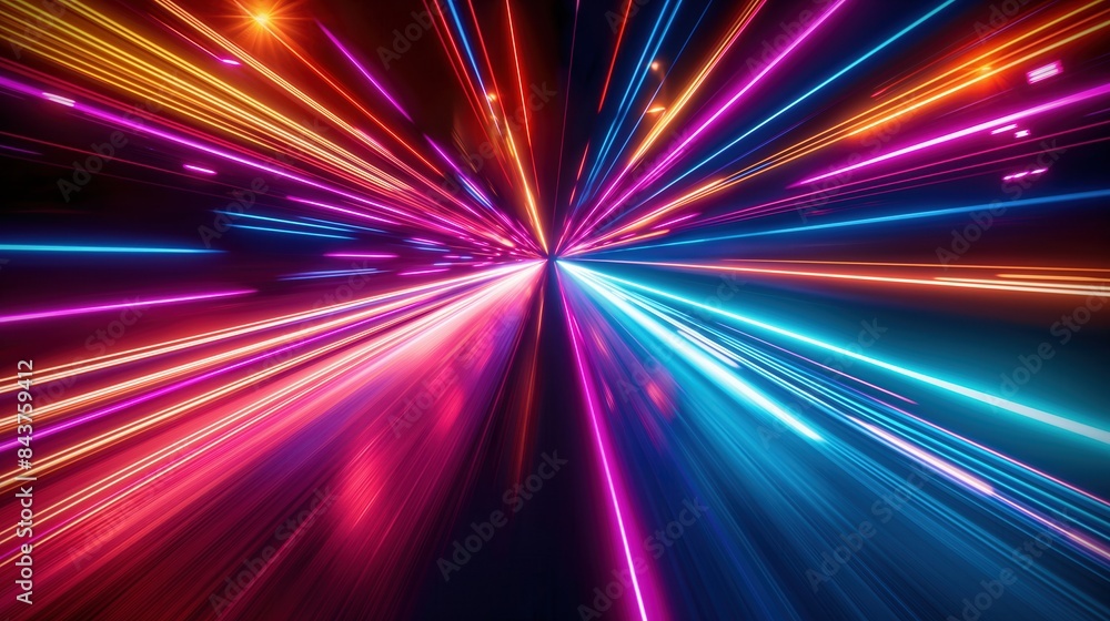 Poster abstract dynamic neon light streaks front view vibrant background technology visuals scifi