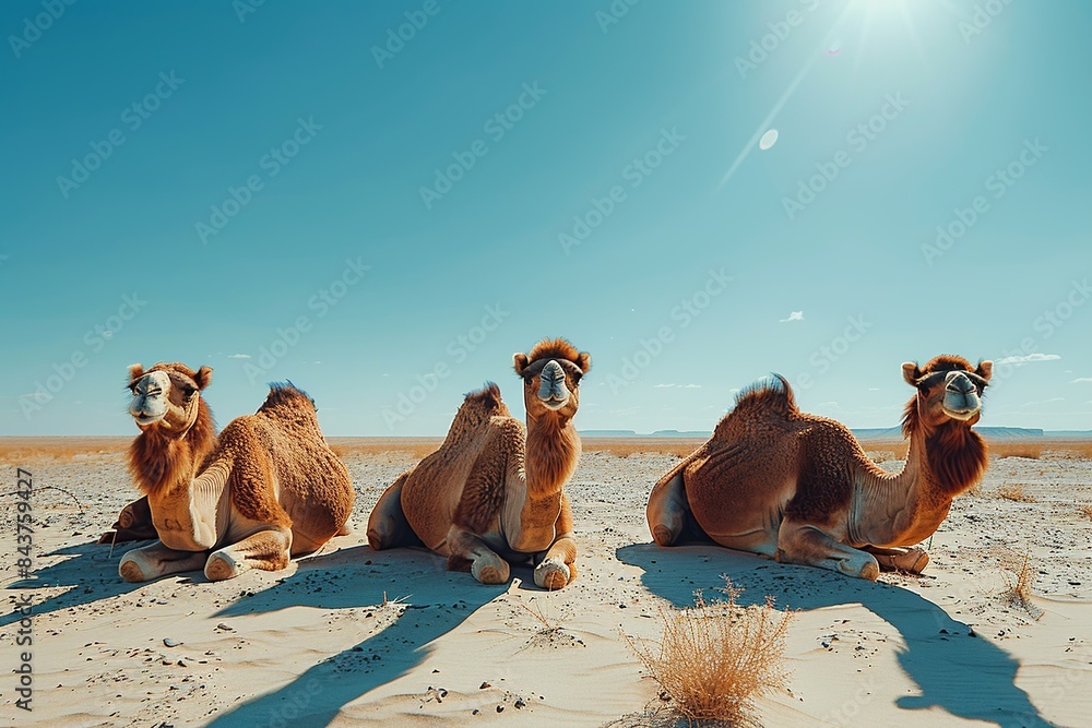 Poster embark on a visual adventure as a caravan of camels traverses the expansive desert landscape, with v