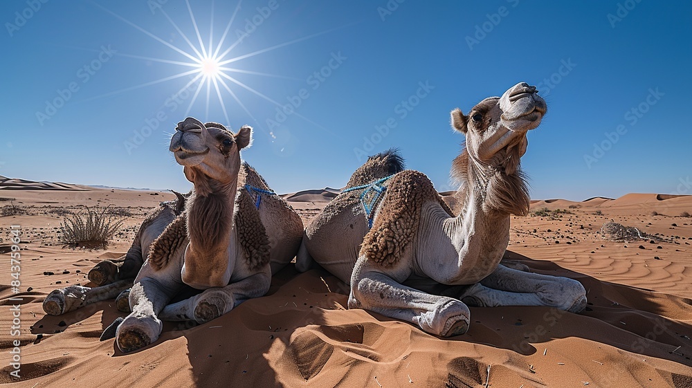 Poster embark on a visual adventure as a caravan of camels traverses the expansive desert landscape, with v