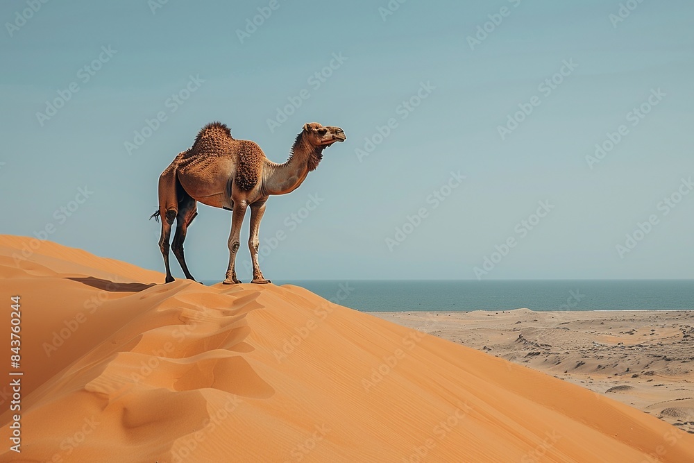 Poster embark on a visual adventure as a caravan of camels traverses the expansive desert landscape, with v