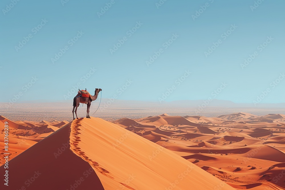 Poster embark on a visual adventure as a caravan of camels traverses the expansive desert landscape, with v