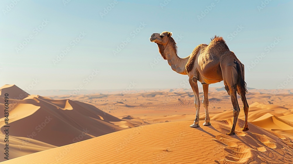 Poster embark on a visual adventure as a caravan of camels traverses the expansive desert landscape, with v