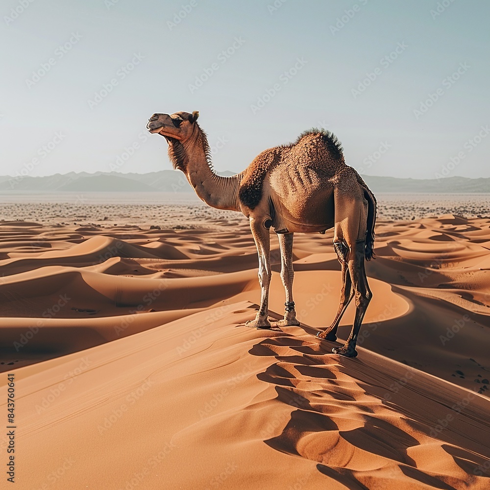 Poster embark on a visual adventure as a caravan of camels traverses the expansive desert landscape, with v