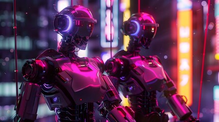 Autonomous Neon Robots Maintaining Justice in a Futuristic Society