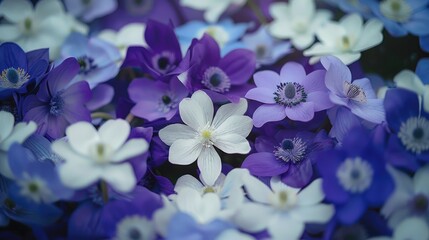 Spring flowers in shades of purple and white