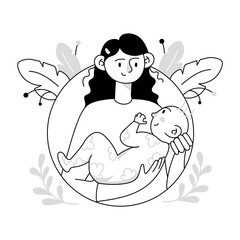 Premium doodle mini illustration of a caring mother 

