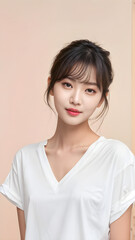 Fototapeta premium Beautiful Asian and Japanese women in white shirts, fashion, beauty, medical concept