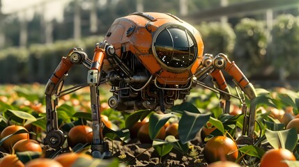 Nanotechnology-enhanced Art Deco Robots Revolutionizing Agriculture in Futuristic Renderings