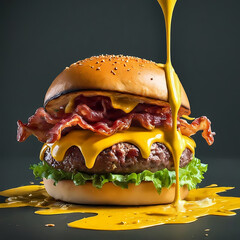 splash Cheese burger with Bacon and Fries