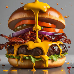 splash Cheese burger with Bacon and Fries