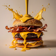 splash Cheese burger with Bacon and Fries