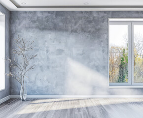 Obraz premium Window in an empty room with neutral tones. Home interiors with copy space.