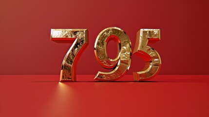 Number 795 prominently displayed in a 3D, golden font with a textured surface resembling gold coins or a hammered metal effect
