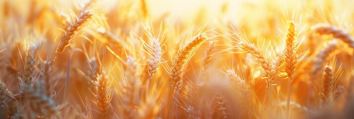 Abstract background of golden wheat ear in field with warm sunlight